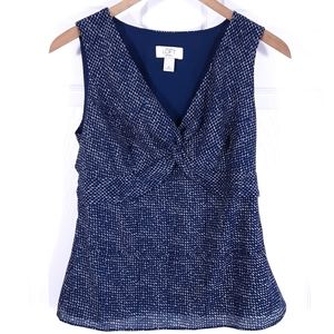 Loft Twist Knot Front Sleeveless V-neck Career Shell Blouse Blue 4P